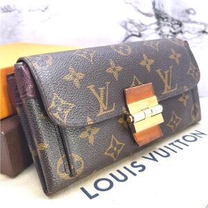 Louis Vuitton Brown Monogram Wallet with Gold Clasp